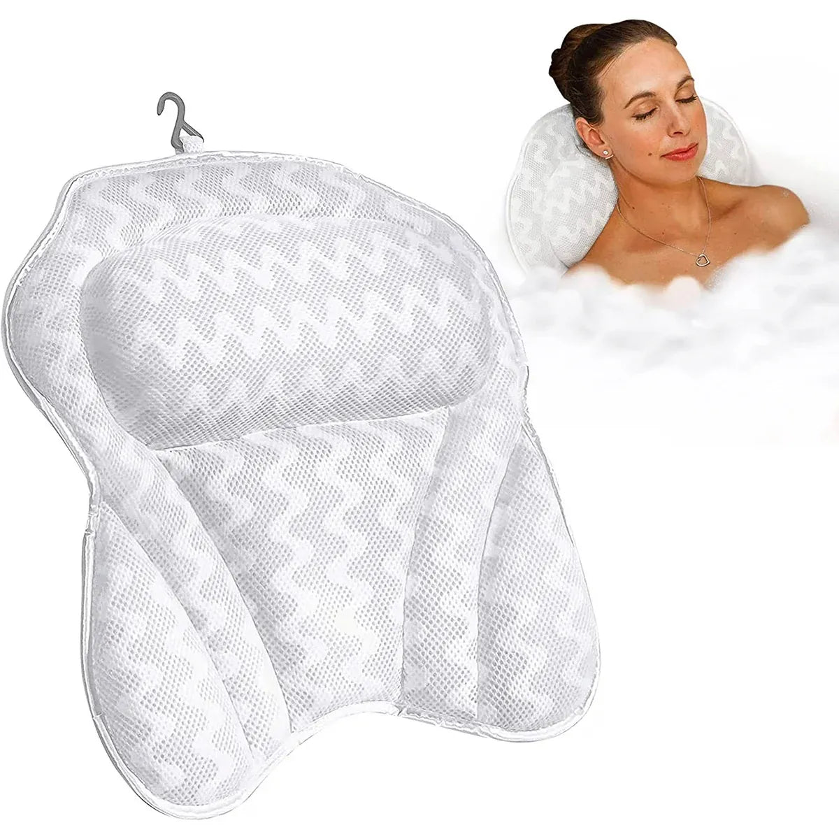 3D Breathable Mesh Bathtub Pillow Non Slip For Bathroom Spa Neck Back Support