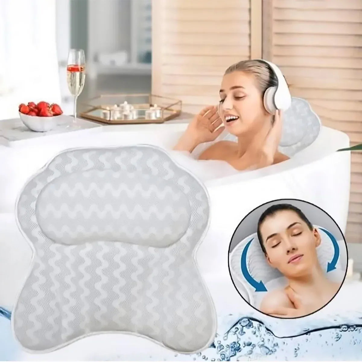 3D Breathable Mesh Bathtub Pillow Non Slip For Bathroom Spa Neck Back Support