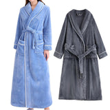 Bath Towels & Robes: Flannel Bathrobe Set Autumn Winter Coral Fleece Nightgown for Men and Women Warm - Grey