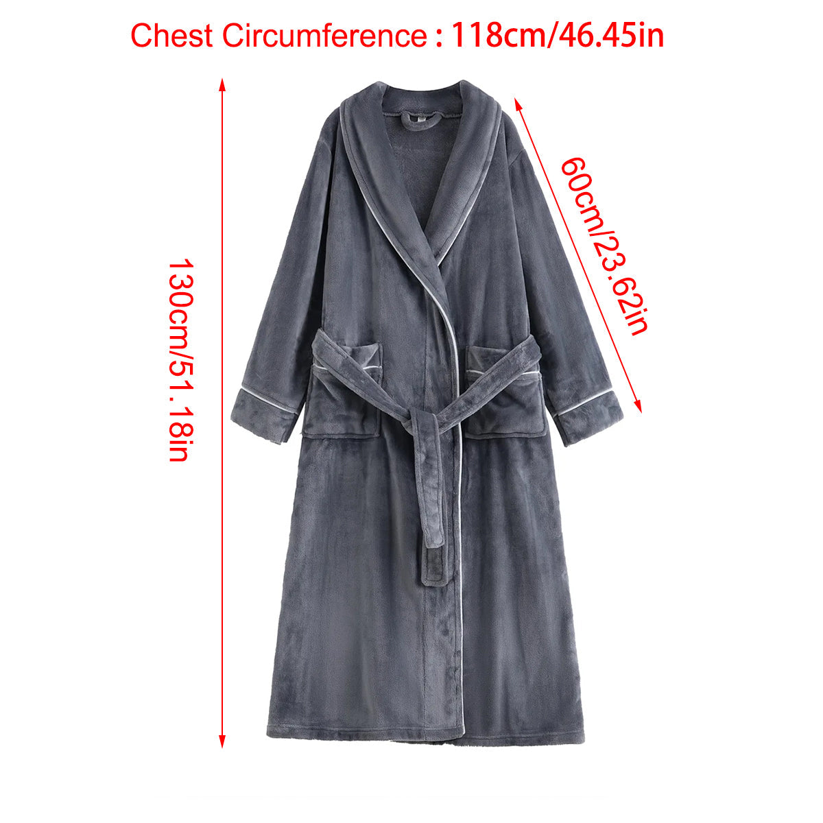 Bath Towels & Robes: Flannel Bathrobe Set Autumn Winter Coral Fleece Nightgown for Men and Women Warm - Grey