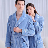Bath Towels & Robes: Flannel Bathrobe Set Autumn Winter Coral Fleece Nightgown for Men and Women Warm - Grey