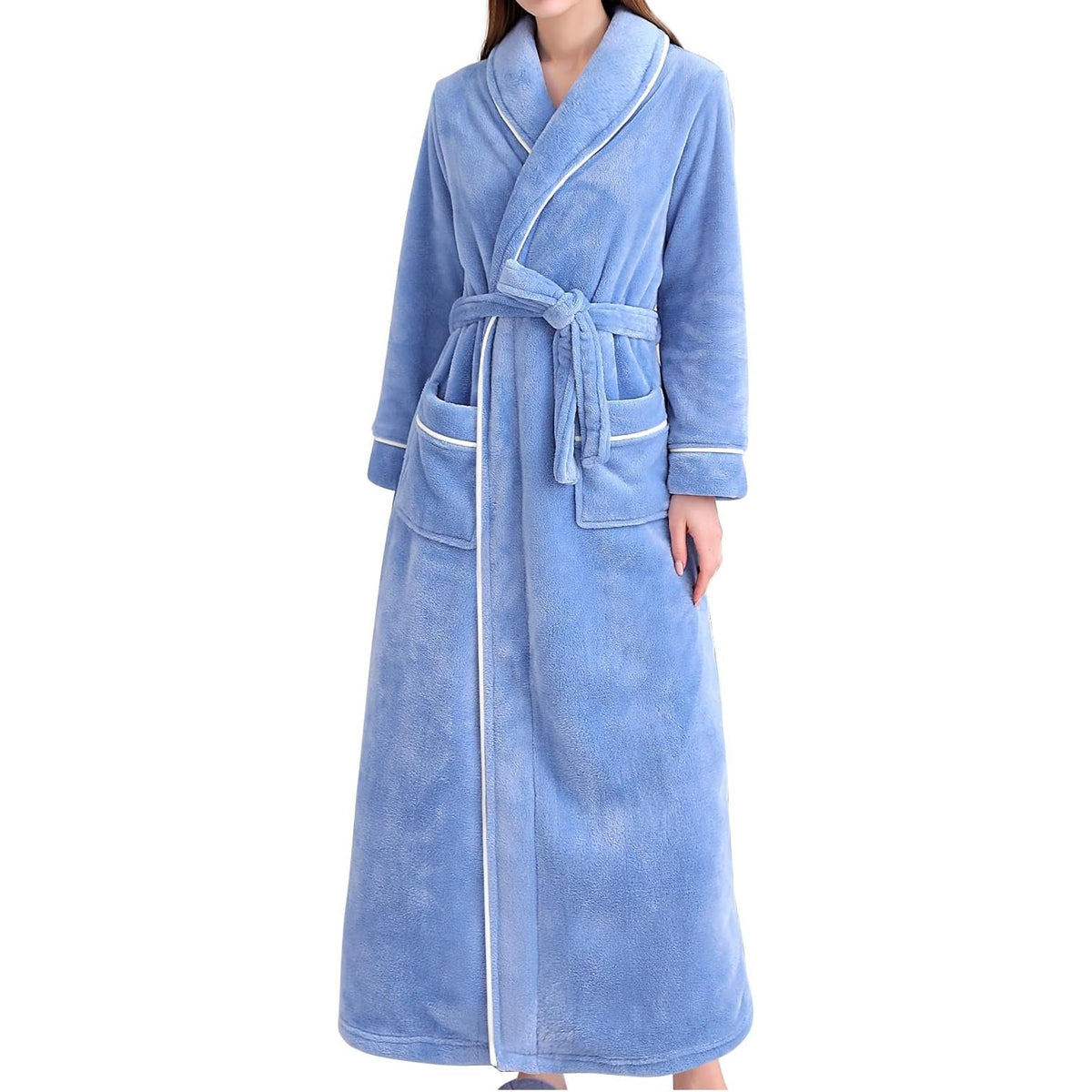 Bath Towels & Robes: Flannel Bathrobe Set Autumn Winter Coral Fleece Nightgown for Men and Women Warm - Grey