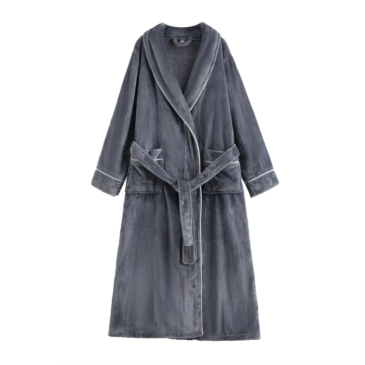 Bath Towels & Robes: Flannel Bathrobe Set Autumn Winter Coral Fleece Nightgown for Men and Women Warm - Grey