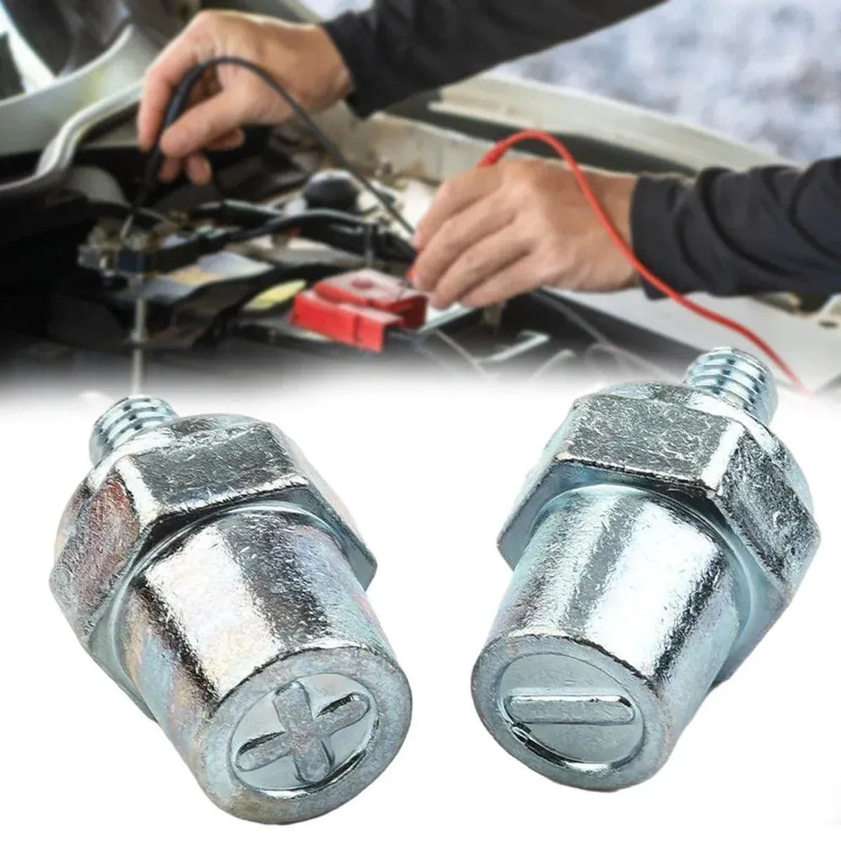 2Pcs Battery Terminal Posts For M8 8mm Bolts Positive Negative For Car Boats