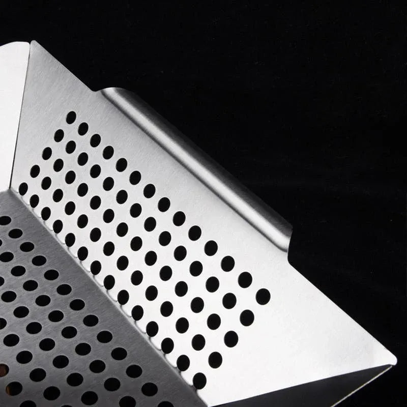 8 Inch Stainless Steel BBQ Grill Tray Perforated Pan Outdoor Barbecue Basket