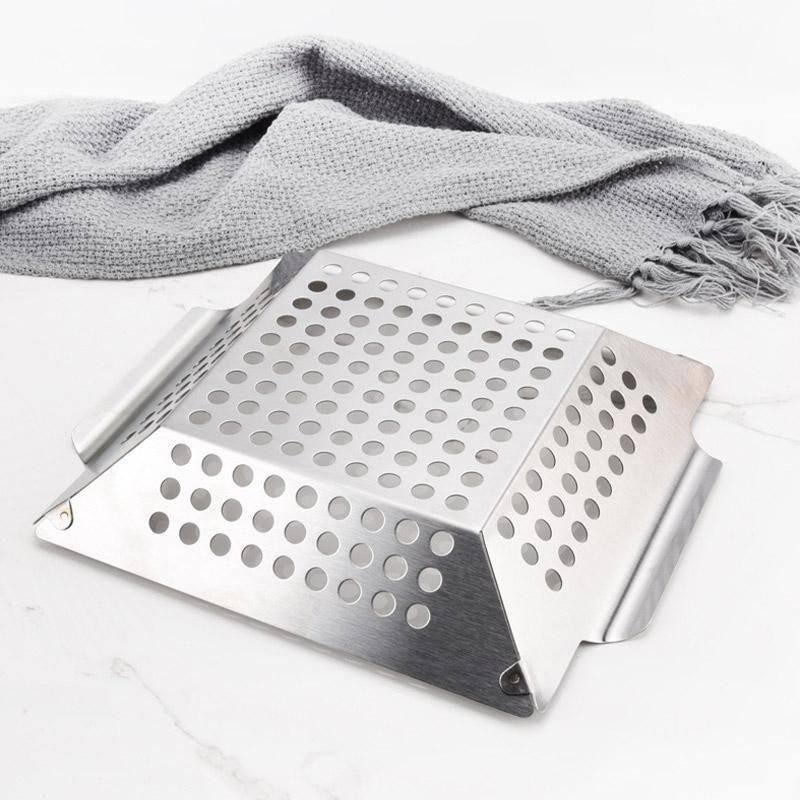 8 Inch Stainless Steel BBQ Grill Tray Perforated Pan Outdoor Barbecue Basket