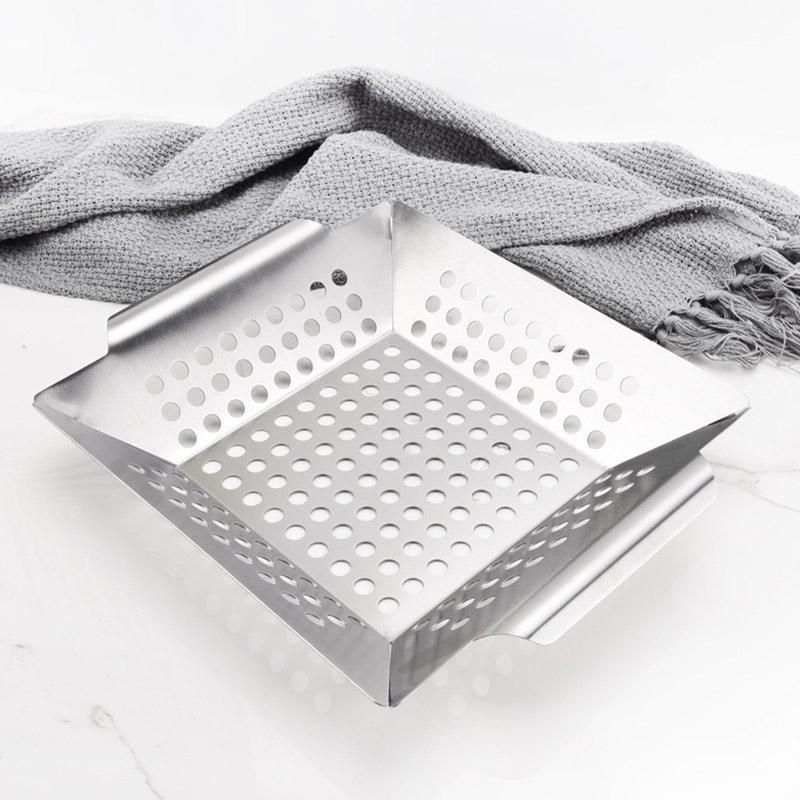 8 Inch Stainless Steel BBQ Grill Tray Perforated Pan Outdoor Barbecue Basket