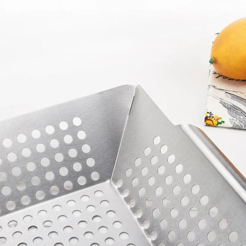 8 Inch Stainless Steel BBQ Grill Tray Perforated Pan Outdoor Barbecue Basket