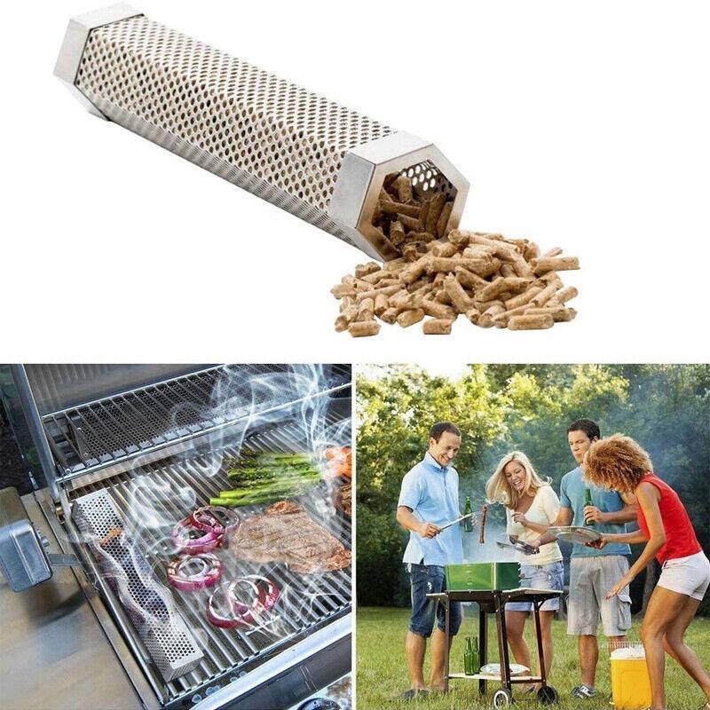 BBQs & Accessories: Hexagon Bbq Smoker Tube Stainless Steel Grill Accessory Smoking Box Long Lasting - 6Inch