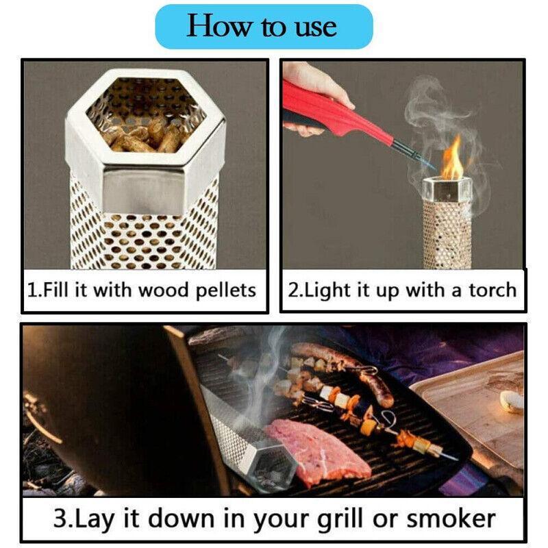 BBQs & Accessories: Hexagon Bbq Smoker Tube Stainless Steel Grill Accessory Smoking Box Long Lasting - 6Inch