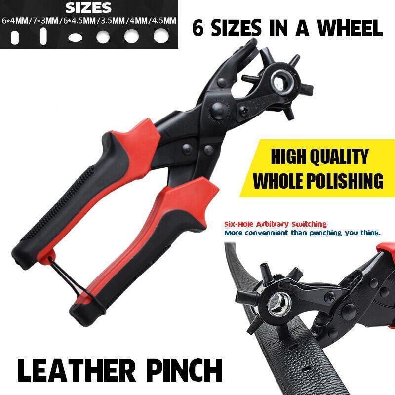 Hand Tools: Heavy Duty Leather Hole Punch Tool with 6 Size Revolving Head for Belt and Fabric