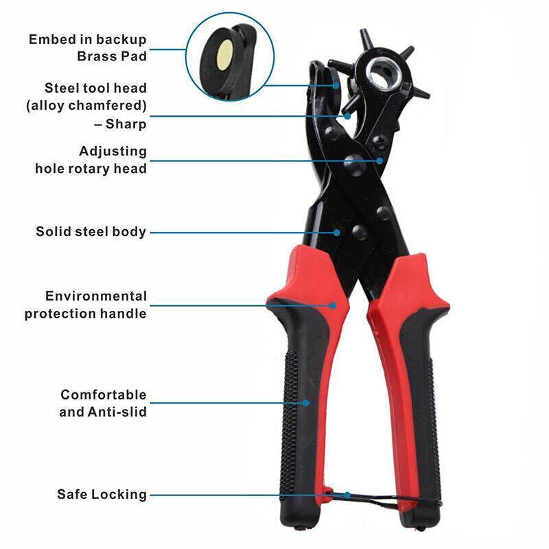 Hand Tools: Heavy Duty Leather Hole Punch Tool with 6 Size Revolving Head for Belt and Fabric