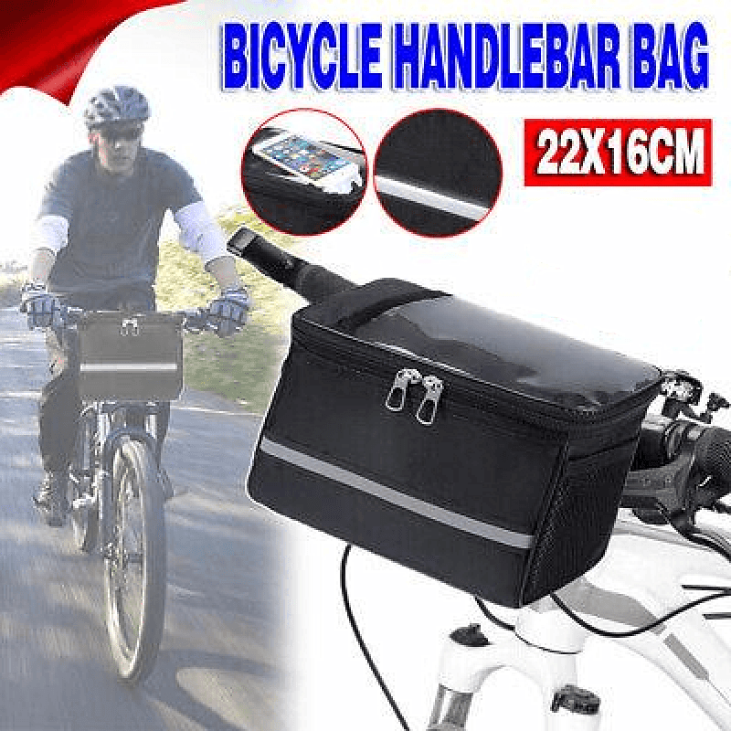Bicycle Bags: Waterproof Bicycle Handlebar Bag with Touchscreen Phone Pocket and Reflective Strip