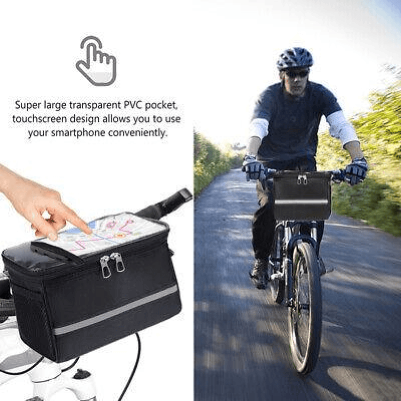 Bicycle Bags: Waterproof Bicycle Handlebar Bag with Touchscreen Phone Pocket and Reflective Strip