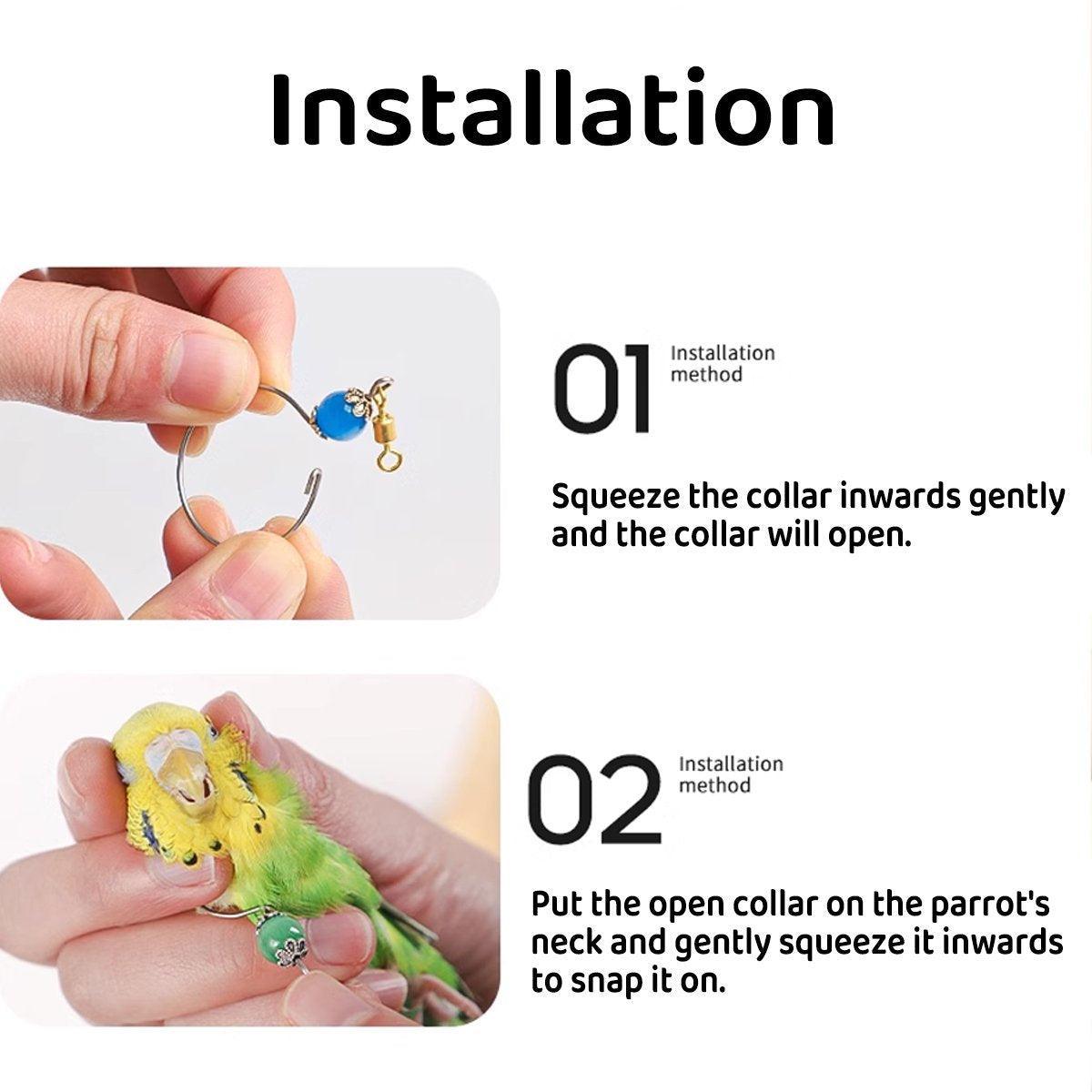Coop & Hutch Accessories: Parrot Neck Collar Stainless Steel Bird Chain Training Adjustable Bird Leash - M-Diameter 1.9cm