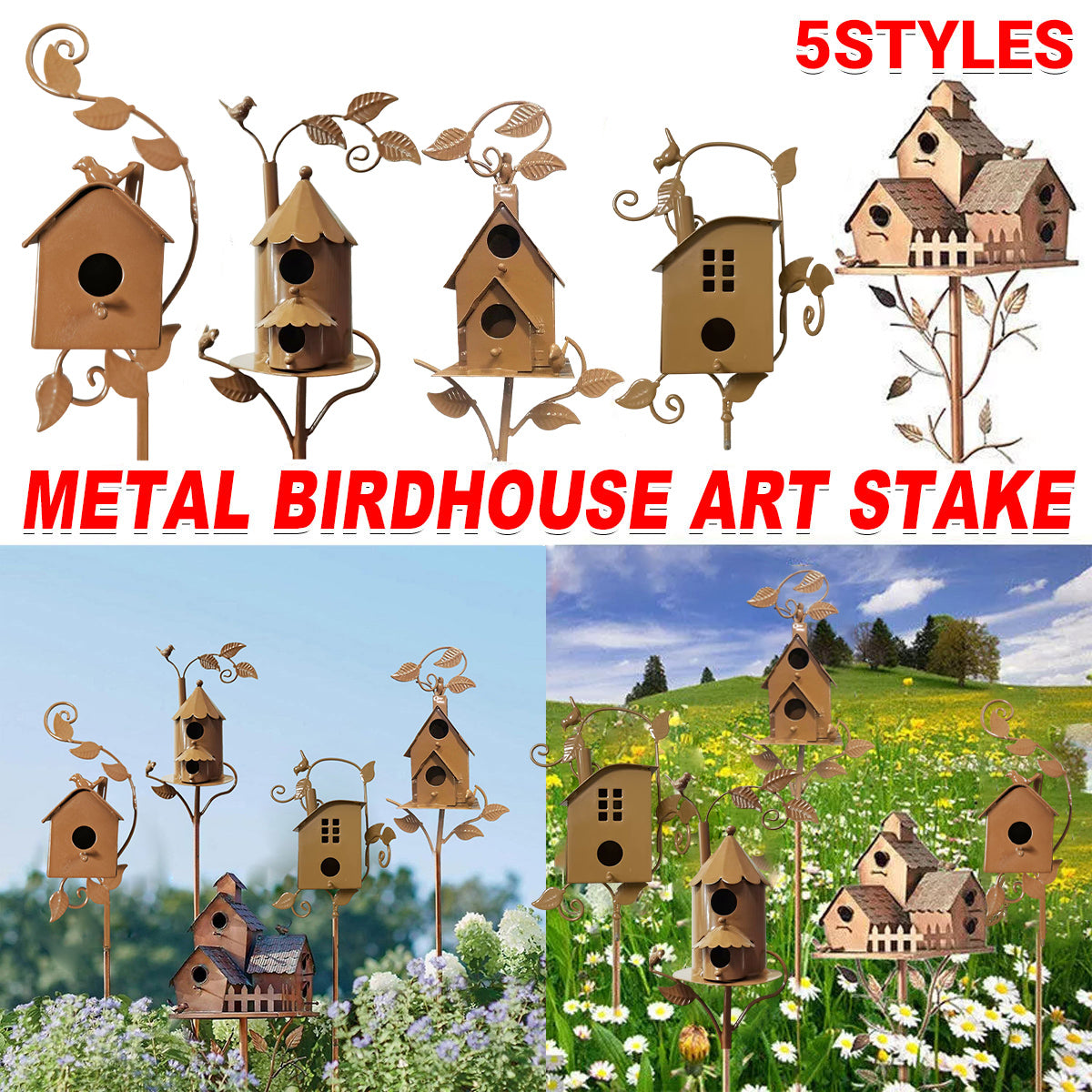 Bird Cages & Stands: Birdhouse Garden Stakes Outdoor Yard Ornaments for Lawn and Garden Decoration - D
