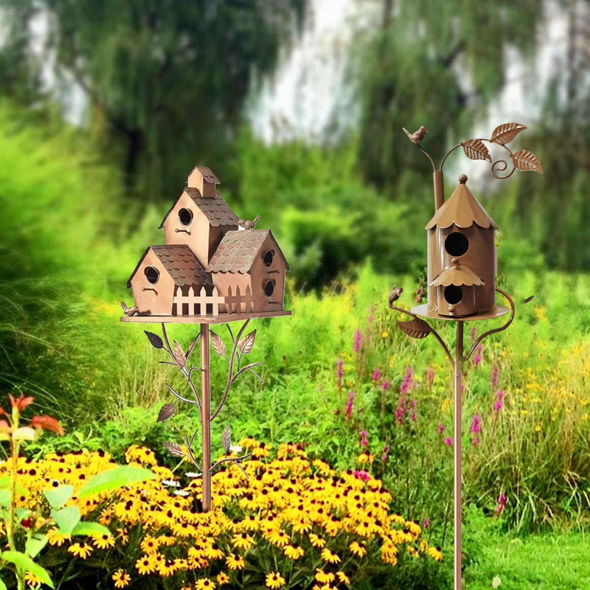 Bird Cages & Stands: Birdhouse Garden Stakes Outdoor Yard Ornaments for Lawn and Garden Decoration - D