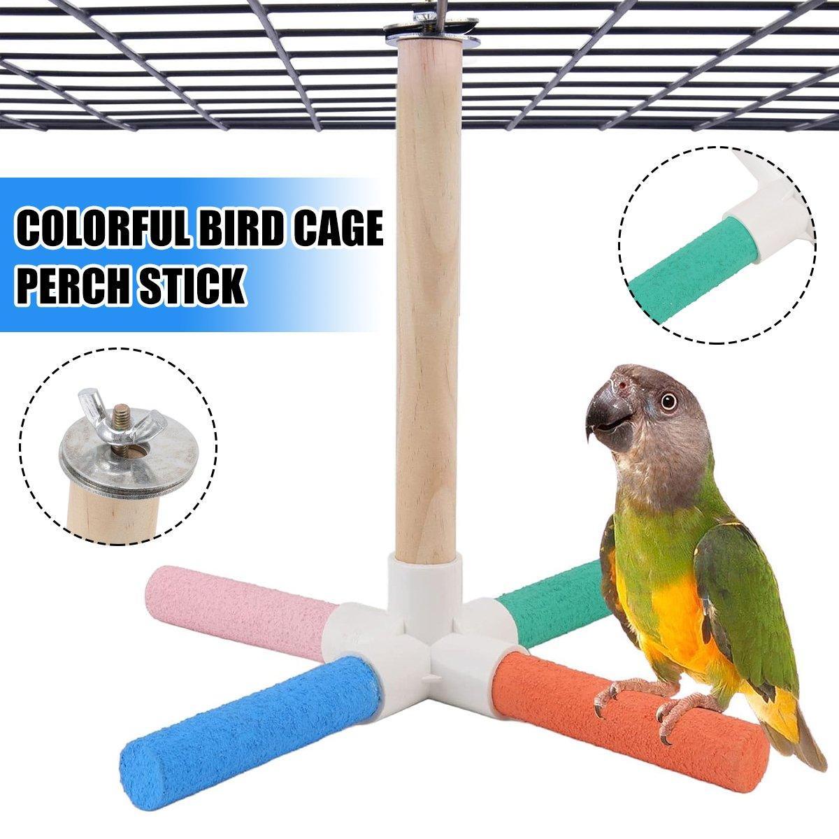 Bird Cage Accessories: Parrot Toy Bird Stand Colorful Umbrella Perch Claw Grinding Stick 4 Colours