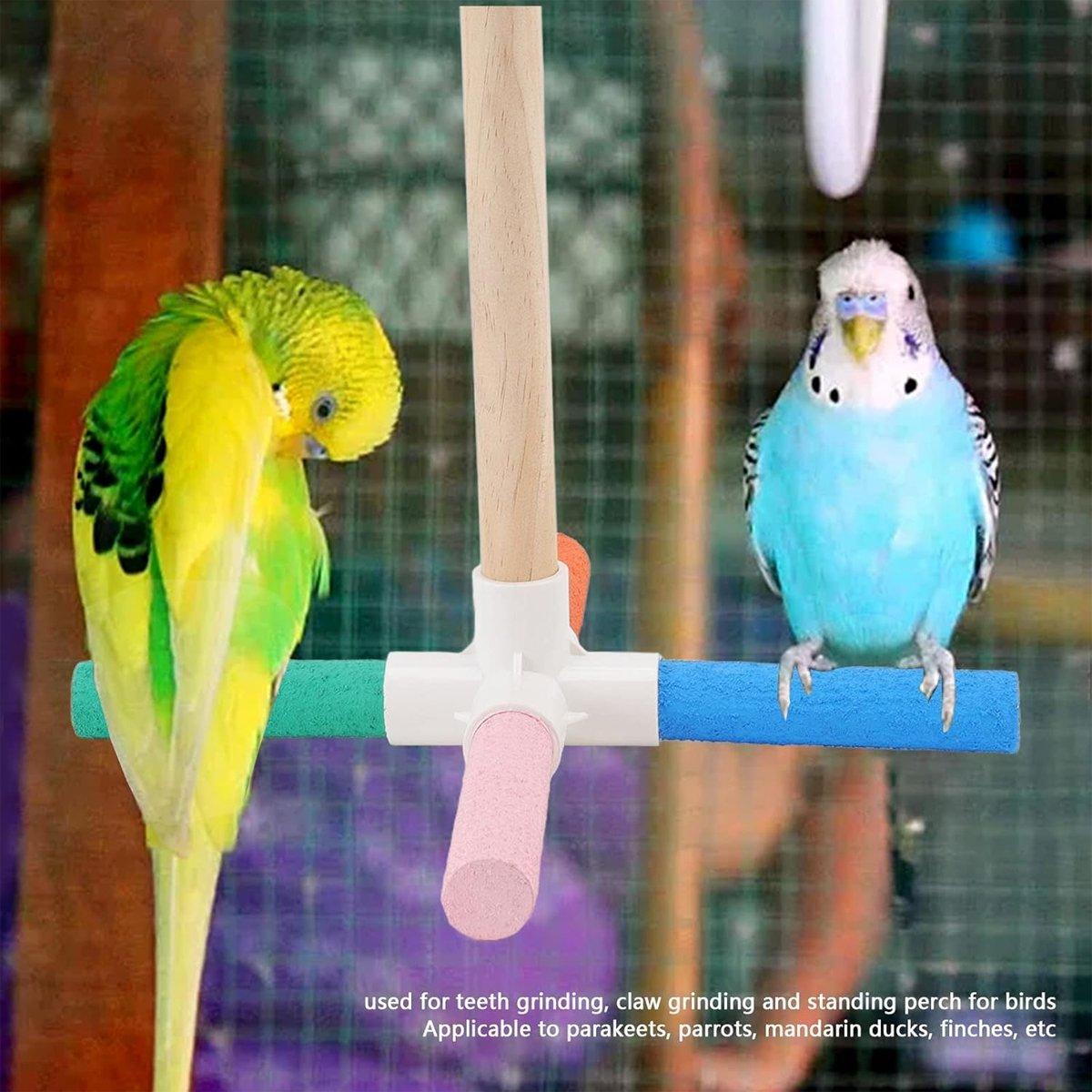Bird Cage Accessories: Parrot Toy Bird Stand Colorful Umbrella Perch Claw Grinding Stick 4 Colours