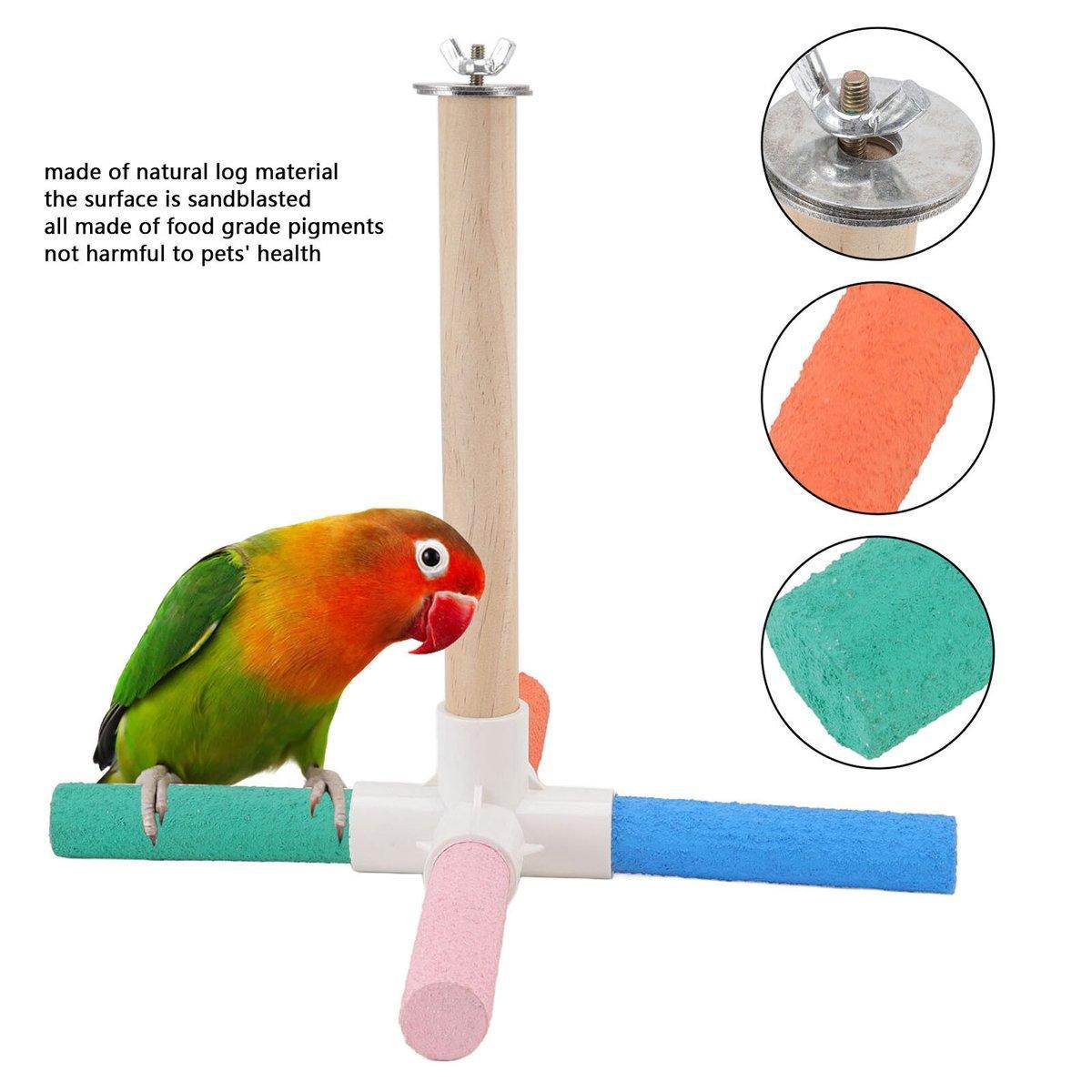 Bird Cage Accessories: Parrot Toy Bird Stand Colorful Umbrella Perch Claw Grinding Stick 4 Colours