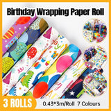 3 Pack Colorful Celebration with Premium Present Wrapping Paper - QQLW