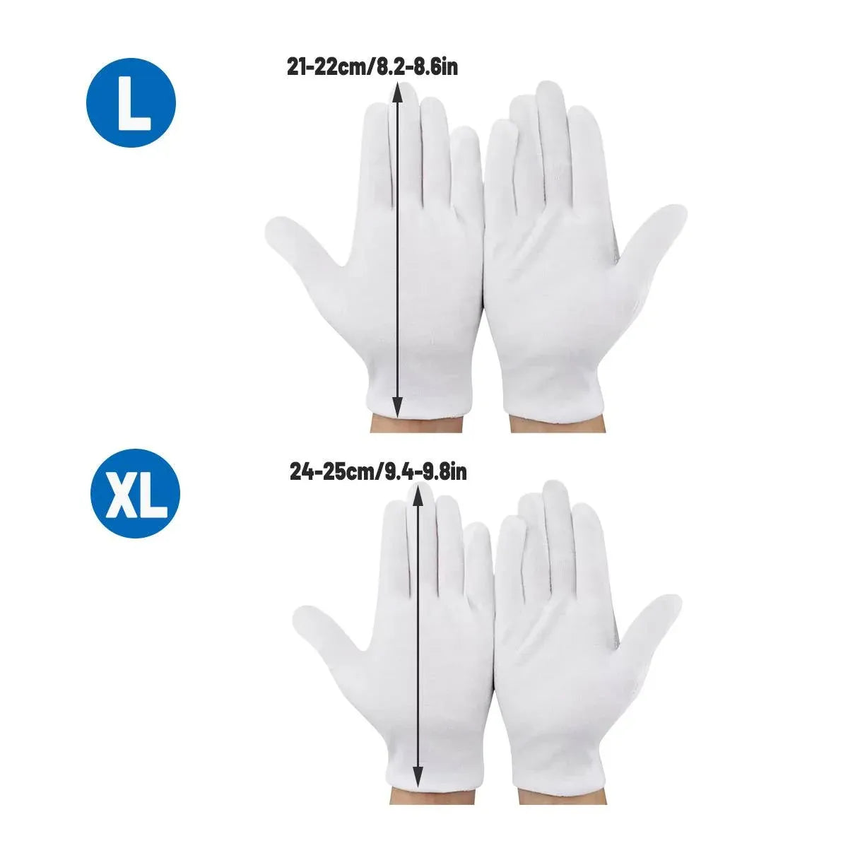12 Pairs Cotton Work Gloves Breathable Knit L Black XL White - L