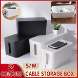 Bathroom Cabinets, Cupboards & Storage: Large Cable Wire Storage Box Case Cord Management Socket Tidy Organizer with Lid - Black S
