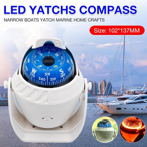 1Pc Boat Compass with Built In Light White 65mm Pivoting Card for Marine Use