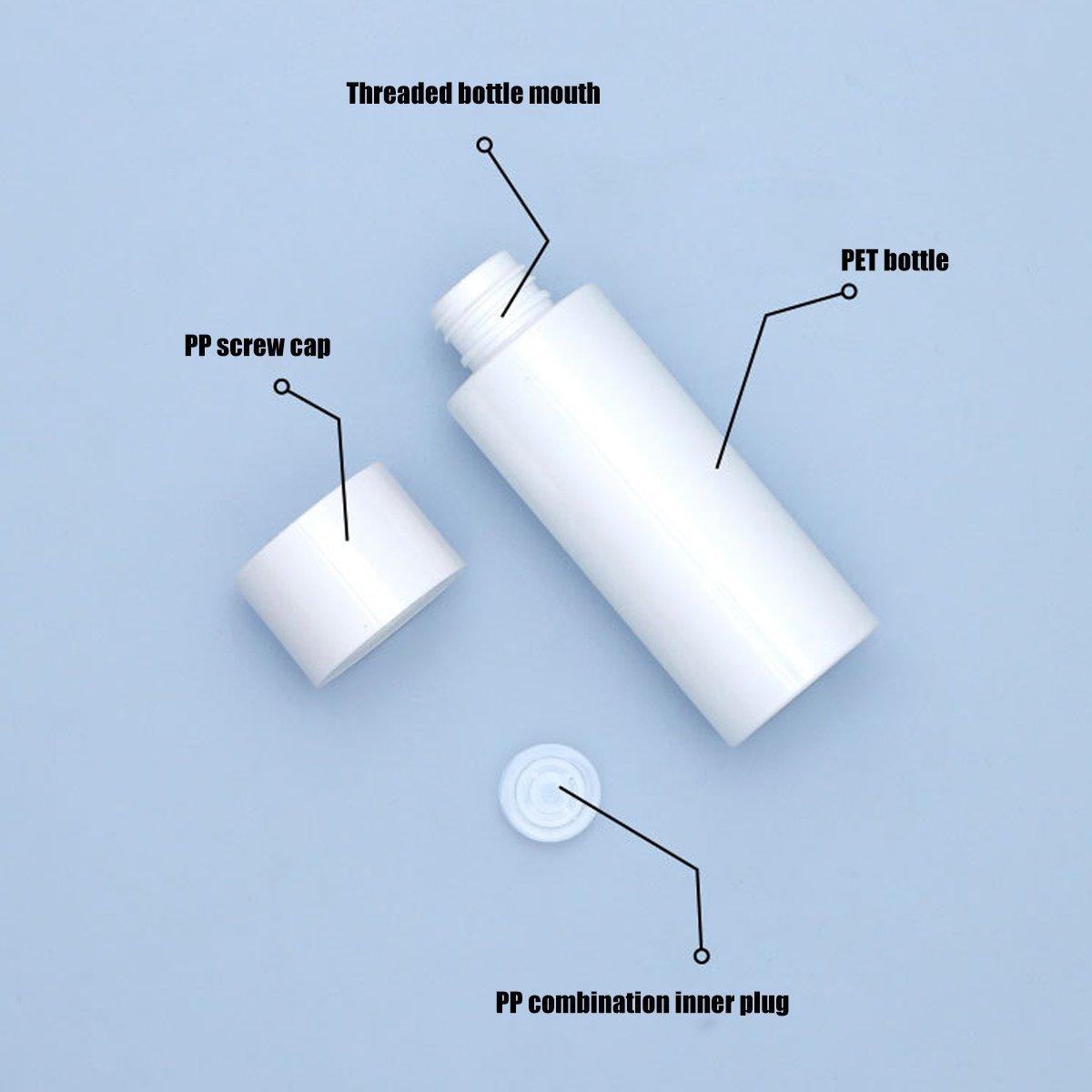 Cosmetic & Toiletry Bags: 50/100/150ml Plastic Toner Lotion Bottles Refillable Travel Cosmetic Containers - White Lid + White Bottle - 50ml