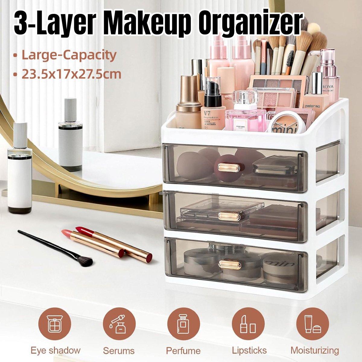 Storage Boxes: 3Layer Cosmetic Organiser Storage Drawer Case Makeup Box for Home and Bathroom