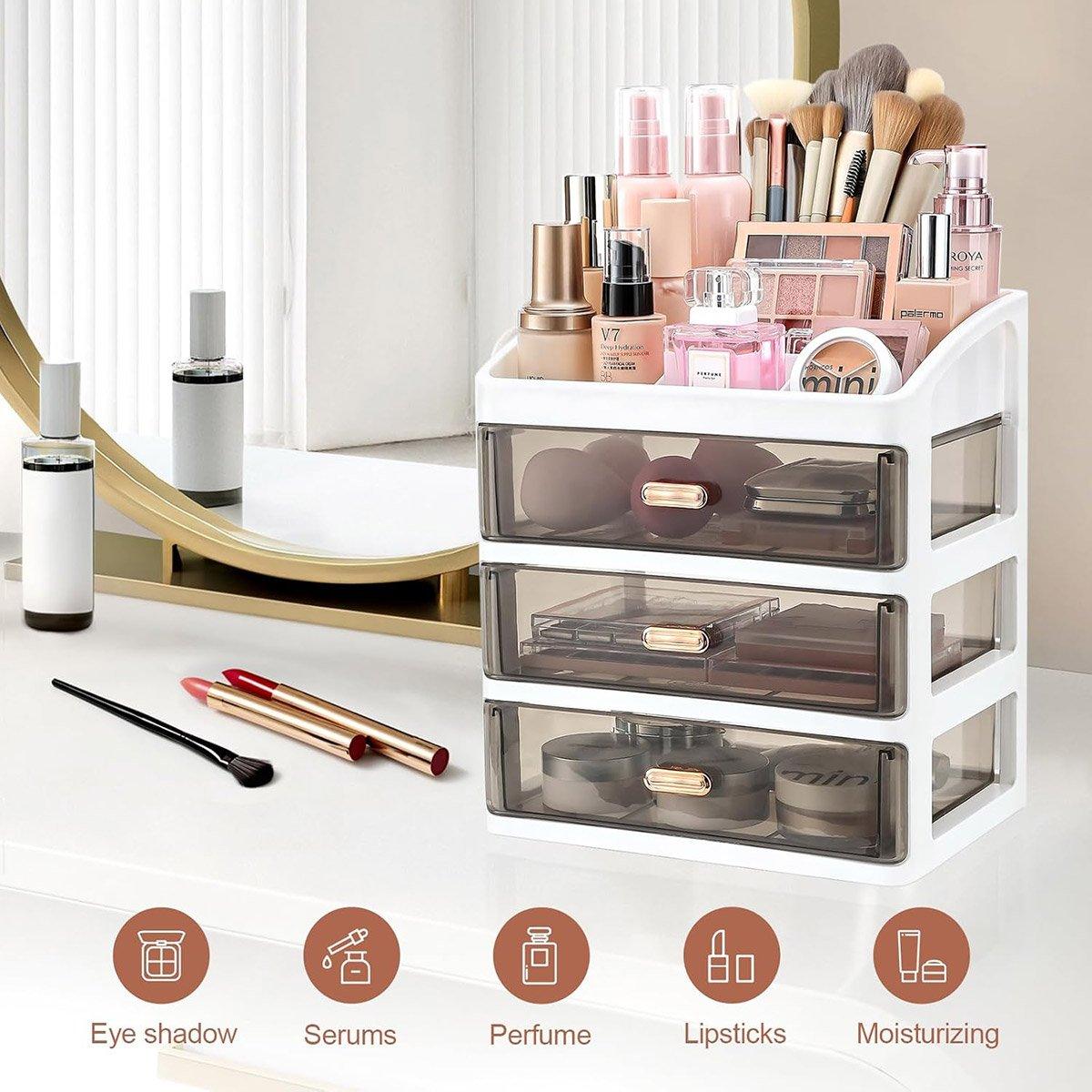 Storage Boxes: 3Layer Cosmetic Organiser Storage Drawer Case Makeup Box for Home and Bathroom