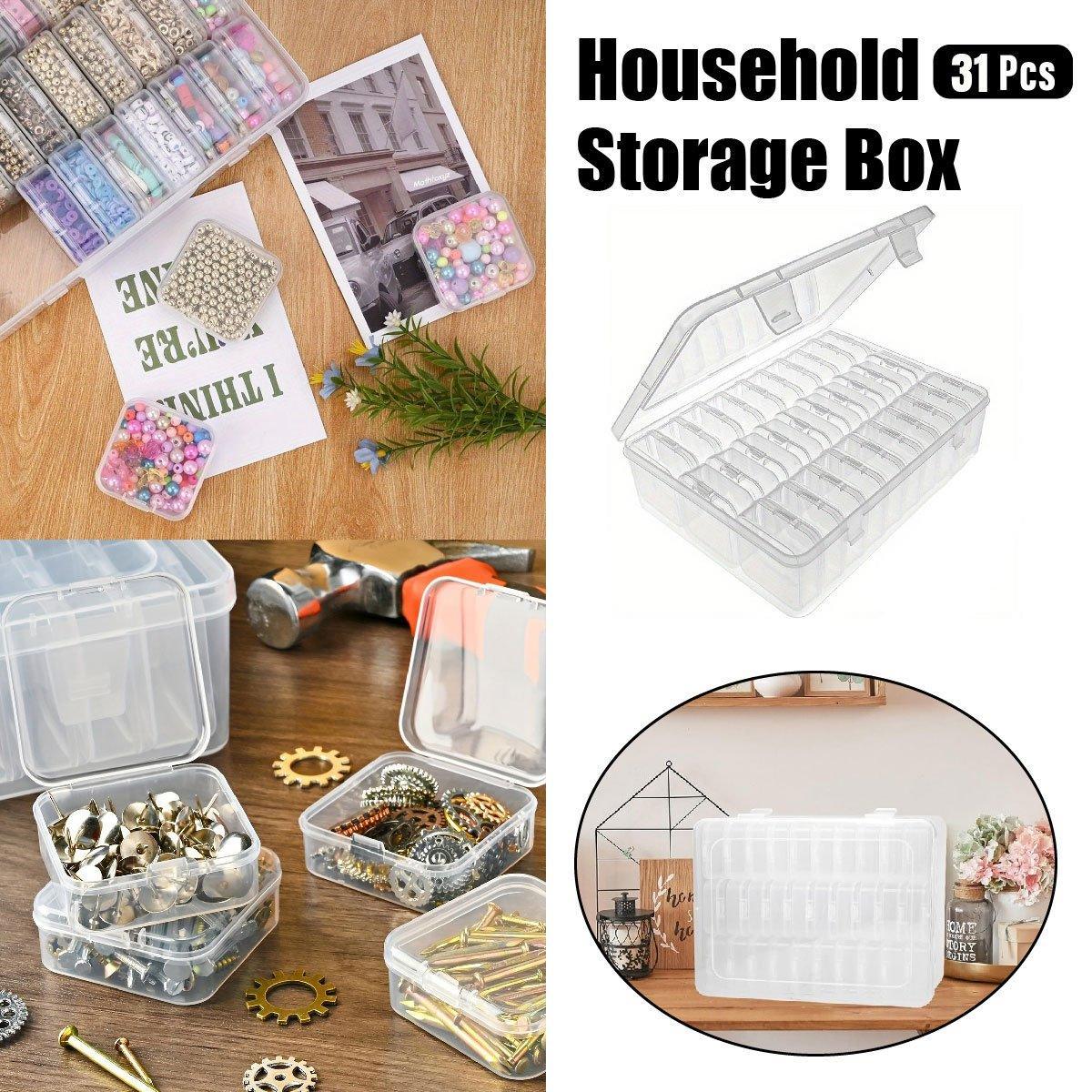 Utility Trolleys: 31PCS Plastic Home Storage Box Transparent Desktop Organizer Jewelry Beads Box