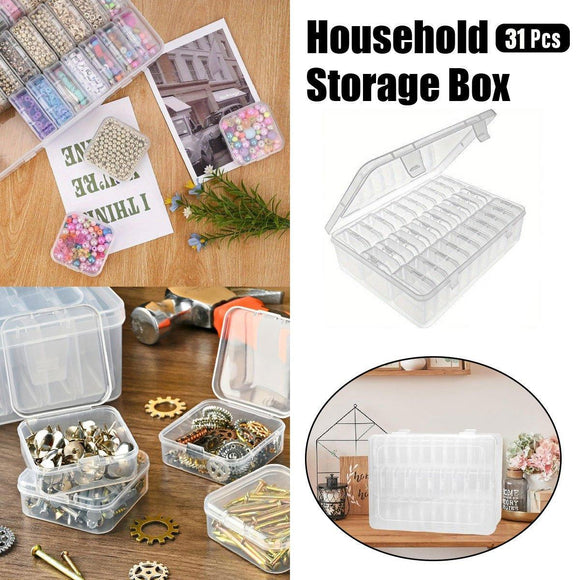 31PCS Plastic Home Storage Box Transparent Desktop Organizer Jewelry Beads Box