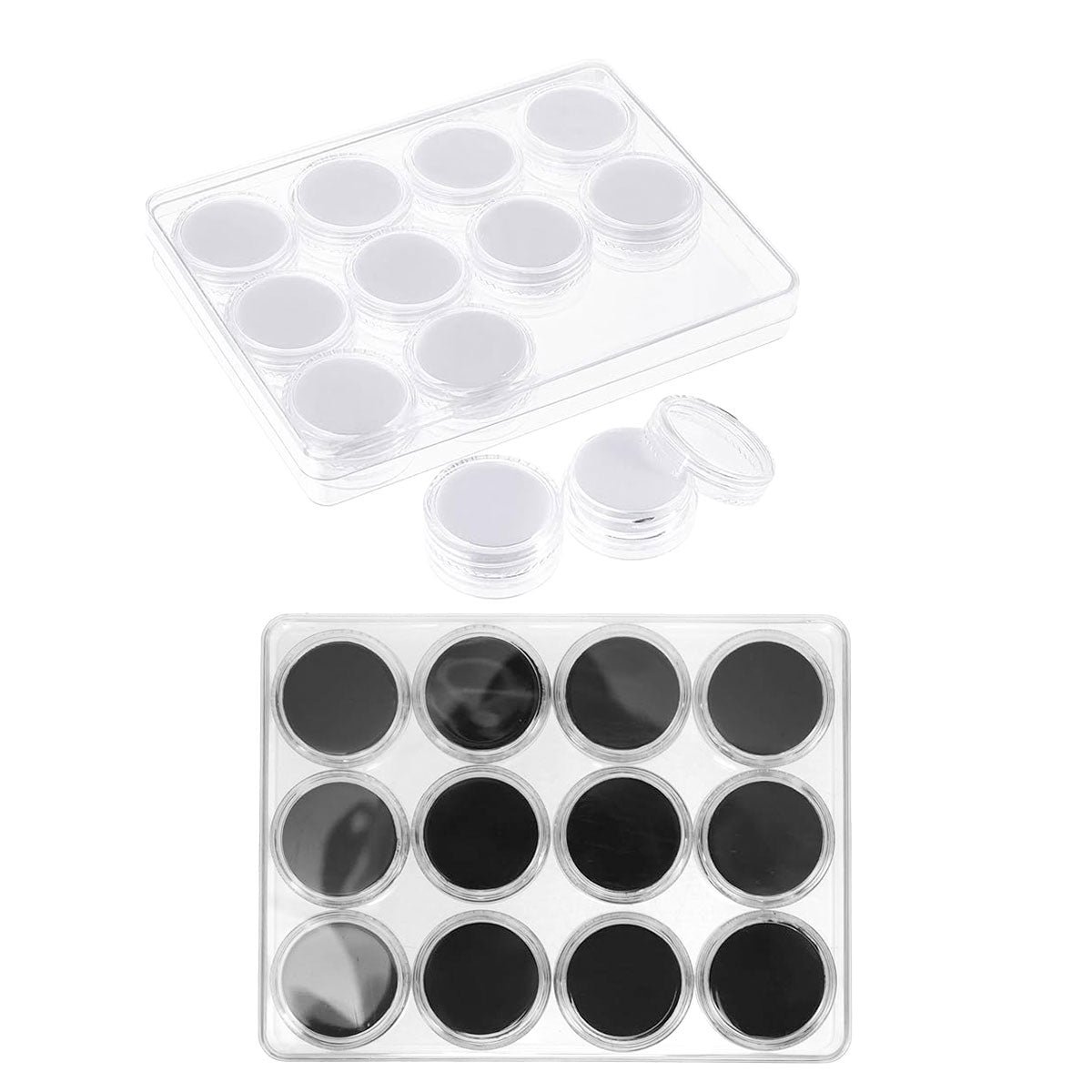 Storage Boxes: Transparent Round Gemstone Display Box Organizer Case with Lid Storage Packaging - Black