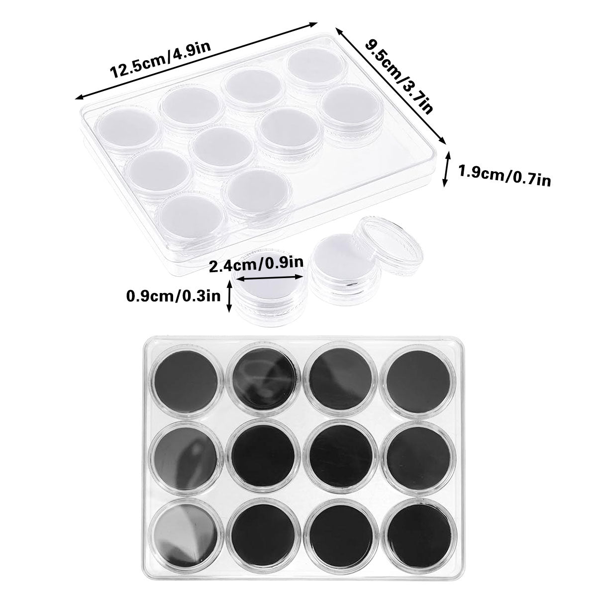 Storage Boxes: Transparent Round Gemstone Display Box Organizer Case with Lid Storage Packaging - Black