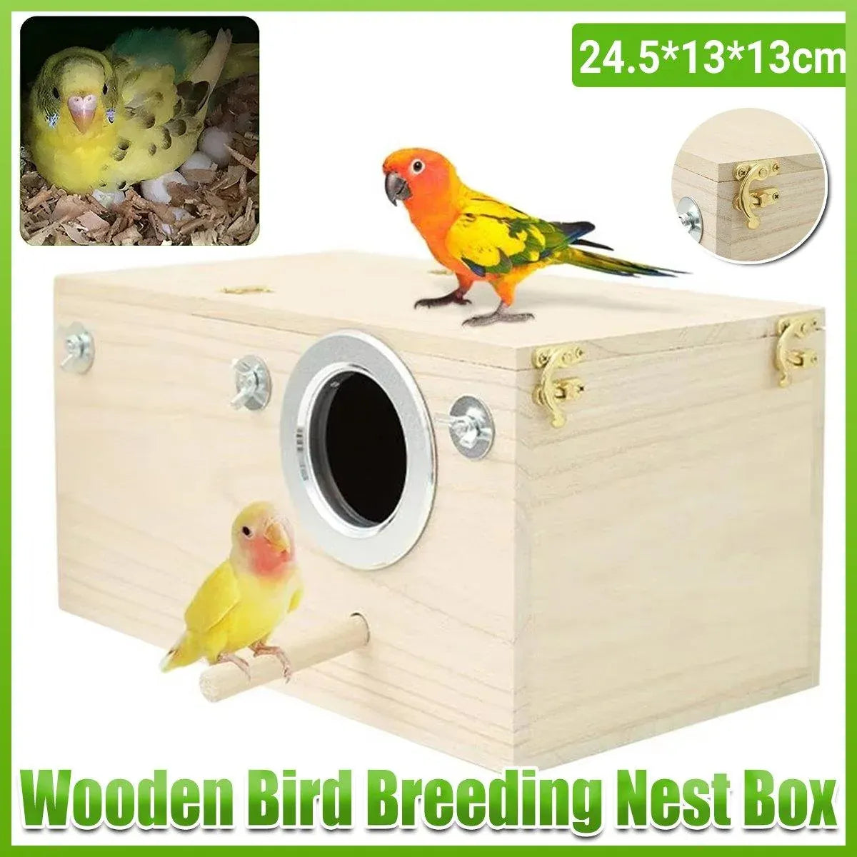 1-Piece Bird Breeding Nest Box with Perch and Mounting Fittings