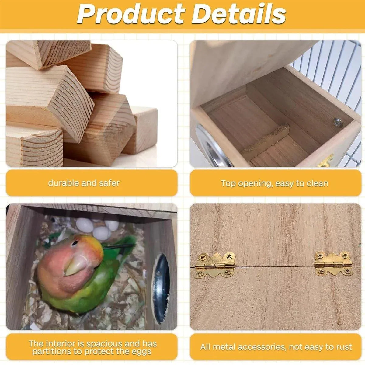 1-Piece Bird Breeding Nest Box with Perch and Mounting Fittings