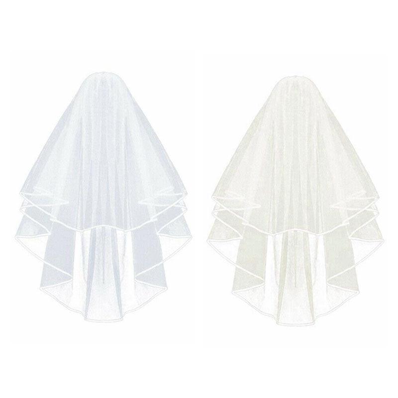 Other Wedding Decorations: Bridal 2 Layer Wedding Veil with Comb Satin Edge Short Tulle for Women White Ivory - White