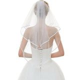 Other Wedding Decorations: Bridal 2 Layer Wedding Veil with Comb Satin Edge Short Tulle for Women White Ivory - White