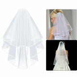 Other Wedding Decorations: Bridal 2 Layer Wedding Veil with Comb Satin Edge Short Tulle for Women White Ivory - White