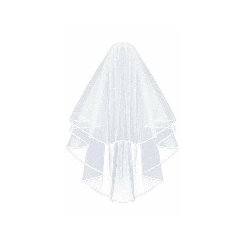 Other Wedding Decorations: Bridal 2 Layer Wedding Veil with Comb Satin Edge Short Tulle for Women White Ivory - White