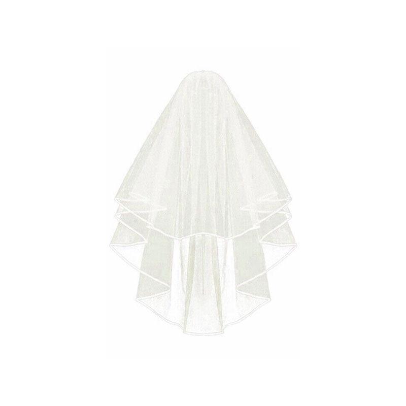 Other Wedding Decorations: Bridal 2 Layer Wedding Veil with Comb Satin Edge Short Tulle for Women White Ivory - White