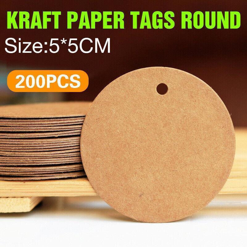 Other Wedding Decorations: 200Pcs Kraft Paper Tags Round 5X5 Cm Brown Card Cardboard Wedding Party Gift Diy