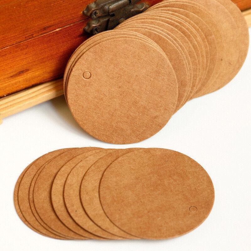 Other Wedding Decorations: 200Pcs Kraft Paper Tags Round 5X5 Cm Brown Card Cardboard Wedding Party Gift Diy