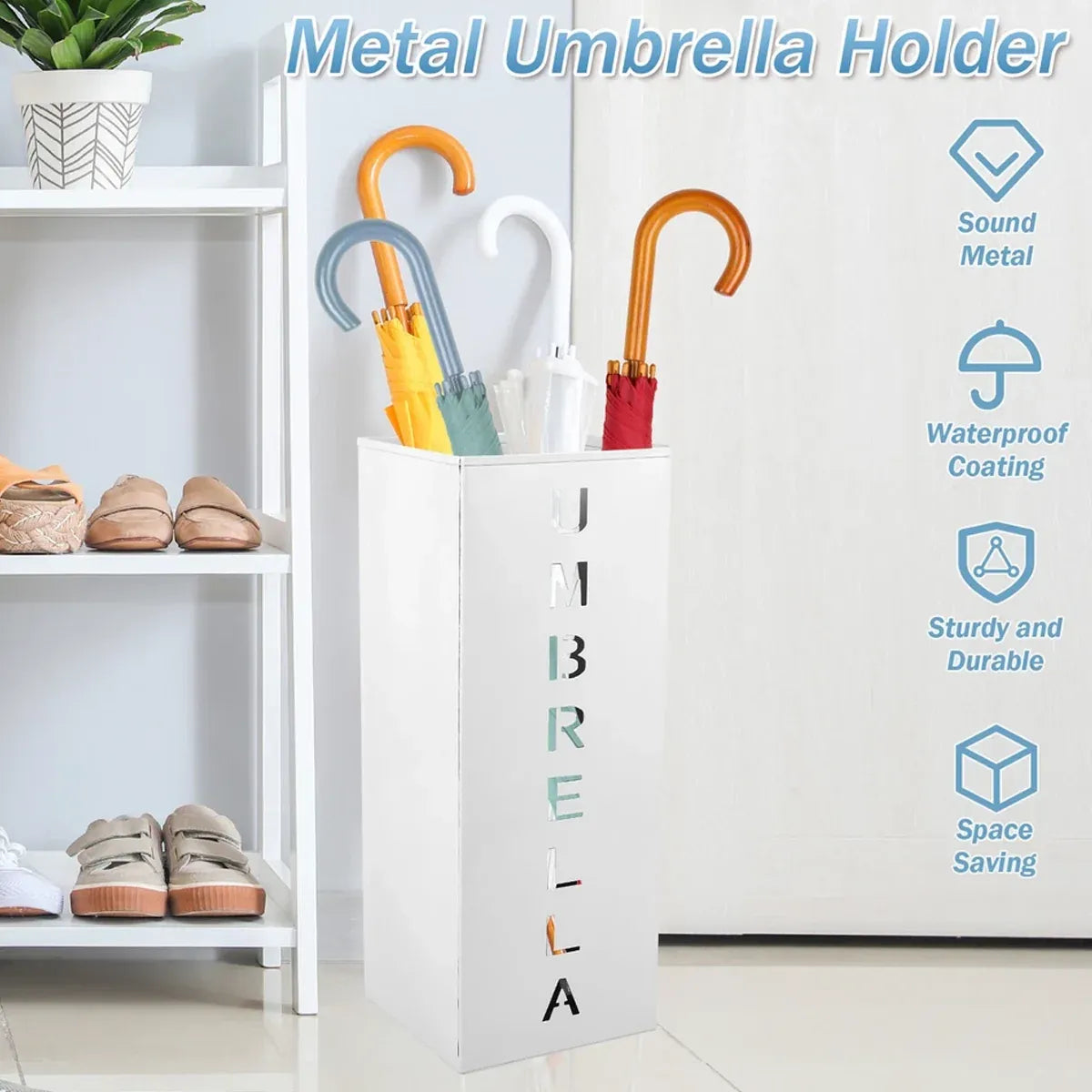 Umbrella Bucket Storage Cylinder Square Storing Umbrellas Home Office Organizer - Black