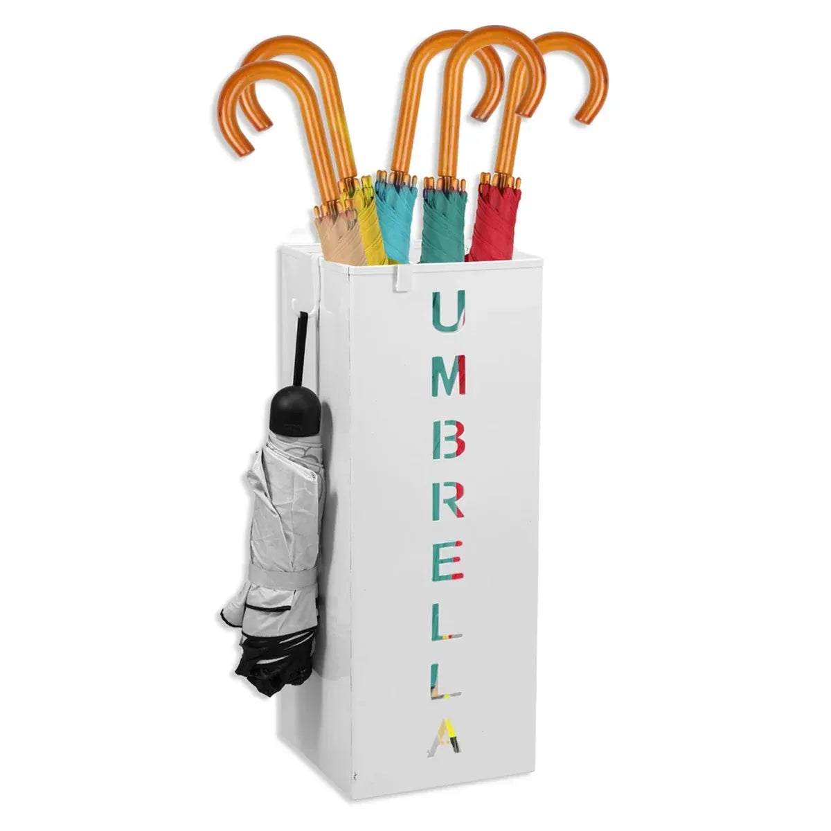 Umbrella Bucket Storage Cylinder Square Storing Umbrellas Home Office Organizer - White