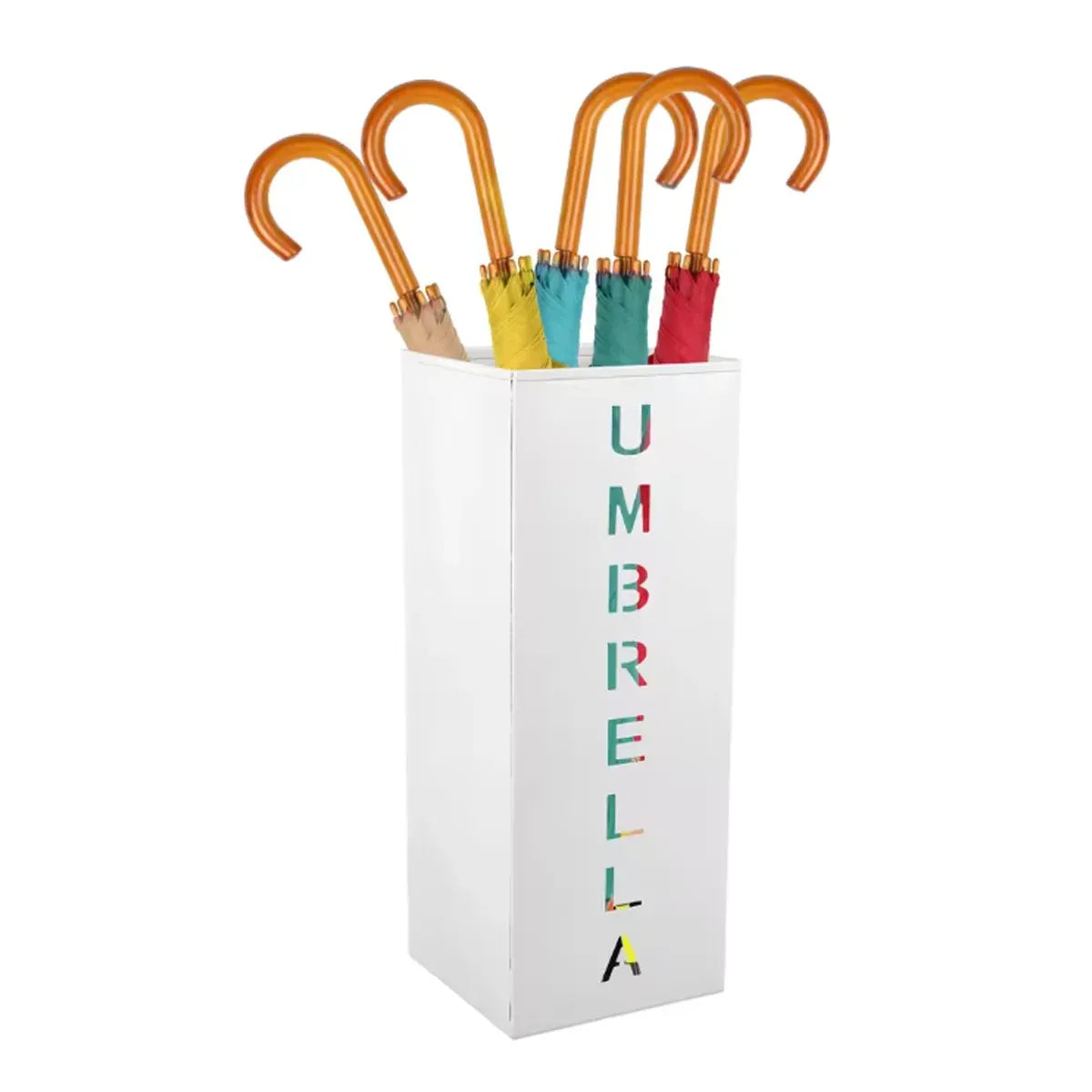 Umbrella Bucket Storage Cylinder Square Storing Umbrellas Home Office Organizer - White