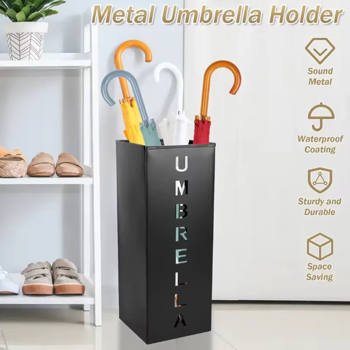 Umbrella Bucket Storage Cylinder Square Storing Umbrellas Home Office Organizer - White