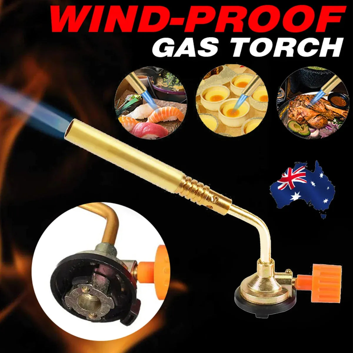 Butane Gas Torch Head with Adjustable Flame for Kitchen, BBQ and Camping - 1 Pc