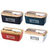 Food Storage: Butter Box with Knife Rectangular Cheese Container with Wooden Lid for Kitchen - Red
